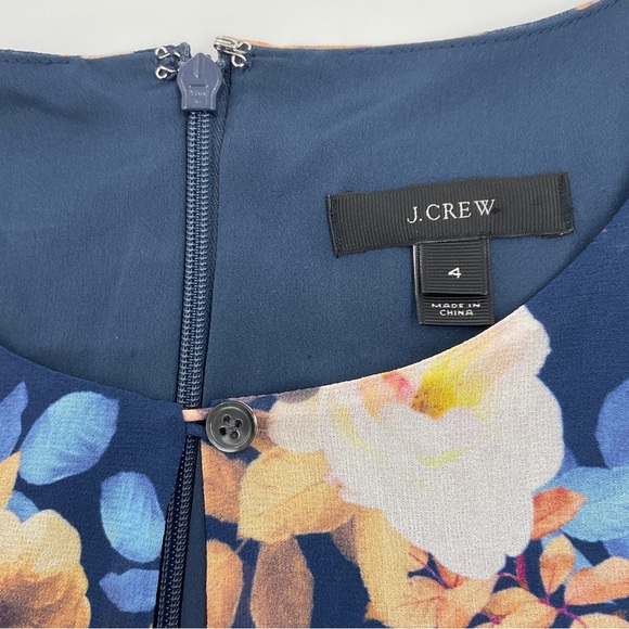 J. Crew NWOT 100% Silk Antique Floral Print Blue Short Sleeve Sheath Dress 4 - Picture 8 of 16